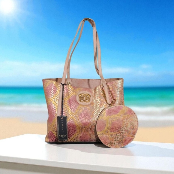 Sharif Handbags - 💛🩷Sharif Pink and Gold Iridescent Tote Bag W/wallet & Dusty